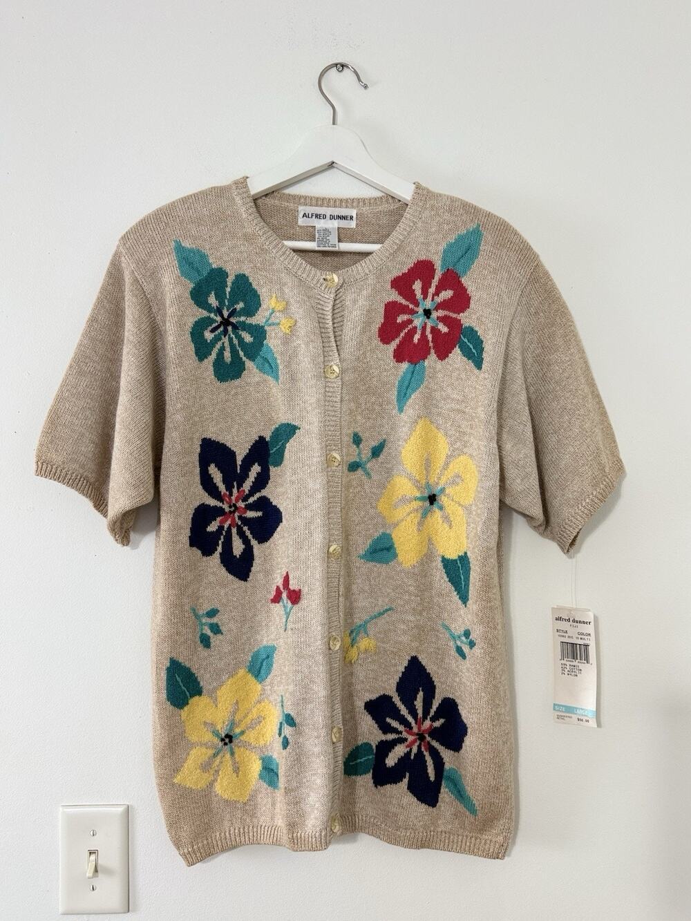 Vintage Alfred Dunner Floral Cardigan Short Sleeve Sweater Cottagecore L NWT